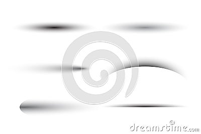 Set of transparent oval gray shadows with soft edges isolated. Art design effect with different light illumination angles Stock Photo